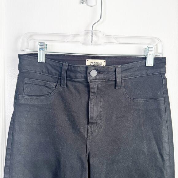 L’AGENCE Sabine Skinny High Waisted Coated Cropped Jeans Noir Ankle Zipper 28 - Picture 5 of 15
